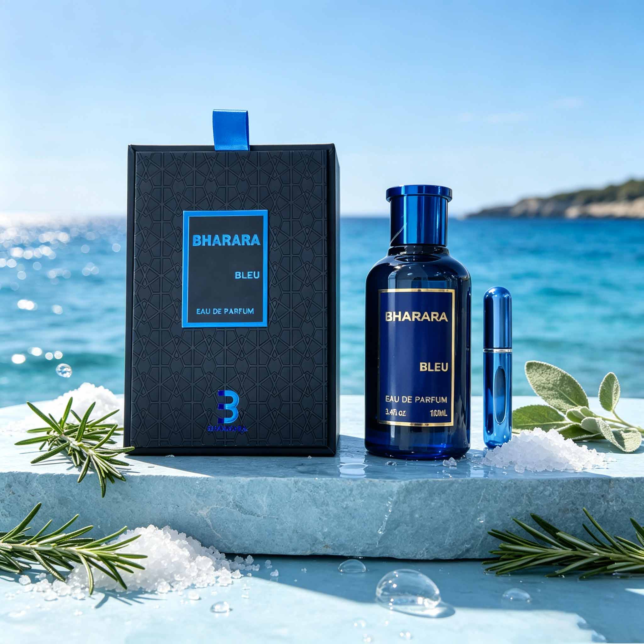 Perfume Fragrance Kit - Bharara Bleu, 100ML,Crystal Sapphire‑blue Perfume Bottle,
